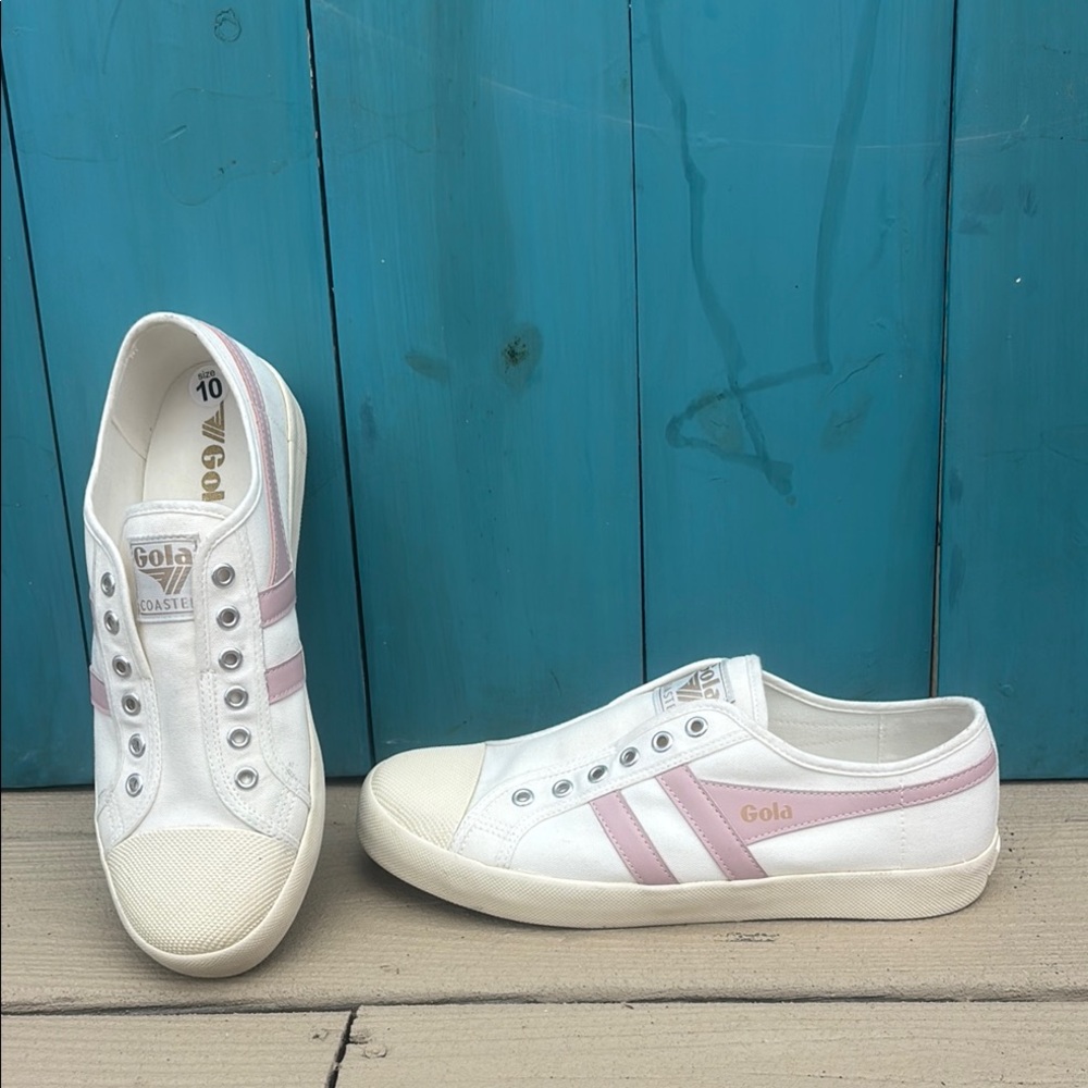 Gola White and Pink Canvas Sneakers with Rubber Toe Caps